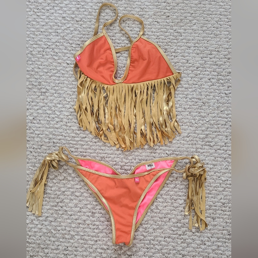 Fringe Bikini Set in Orange and Gold